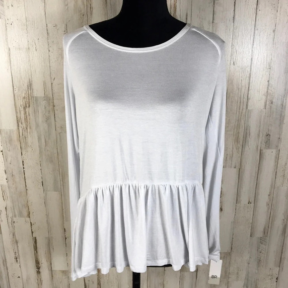 BP White Peplum Top Long Sleeve Tee Shirt Blouse L - Picture 2 of 5